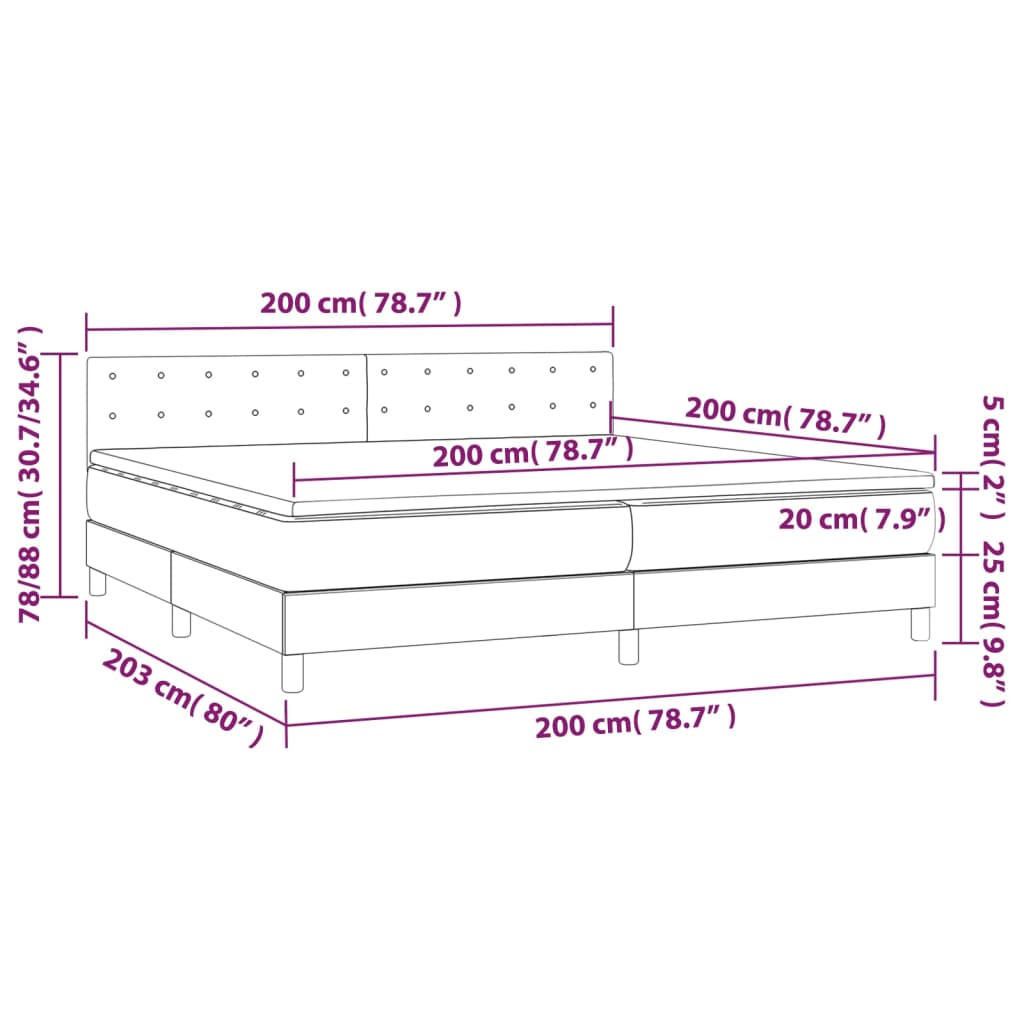 Krevet s oprugama i madracem tamnosivi 200 x 200 cm od tkanine