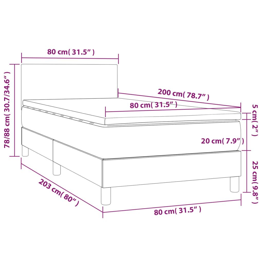 Box spring krevet s madracem crni 80 x 200 cm od tkanine