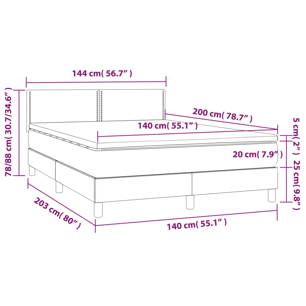Krevet s oprugama i madracem krem 140x200 cm od tkanine