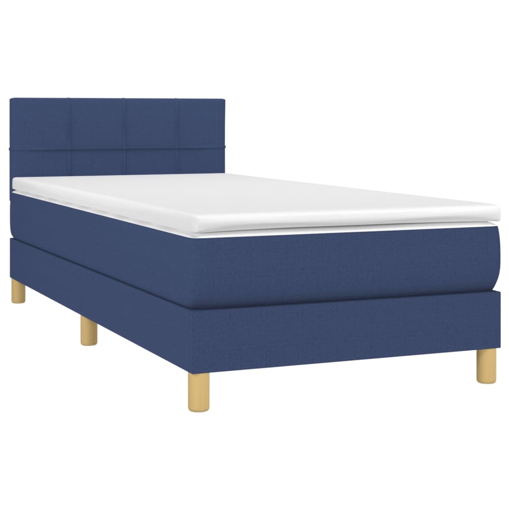 Krevet s oprugama i madracem plavi 90 x 190 cm od tkanine
