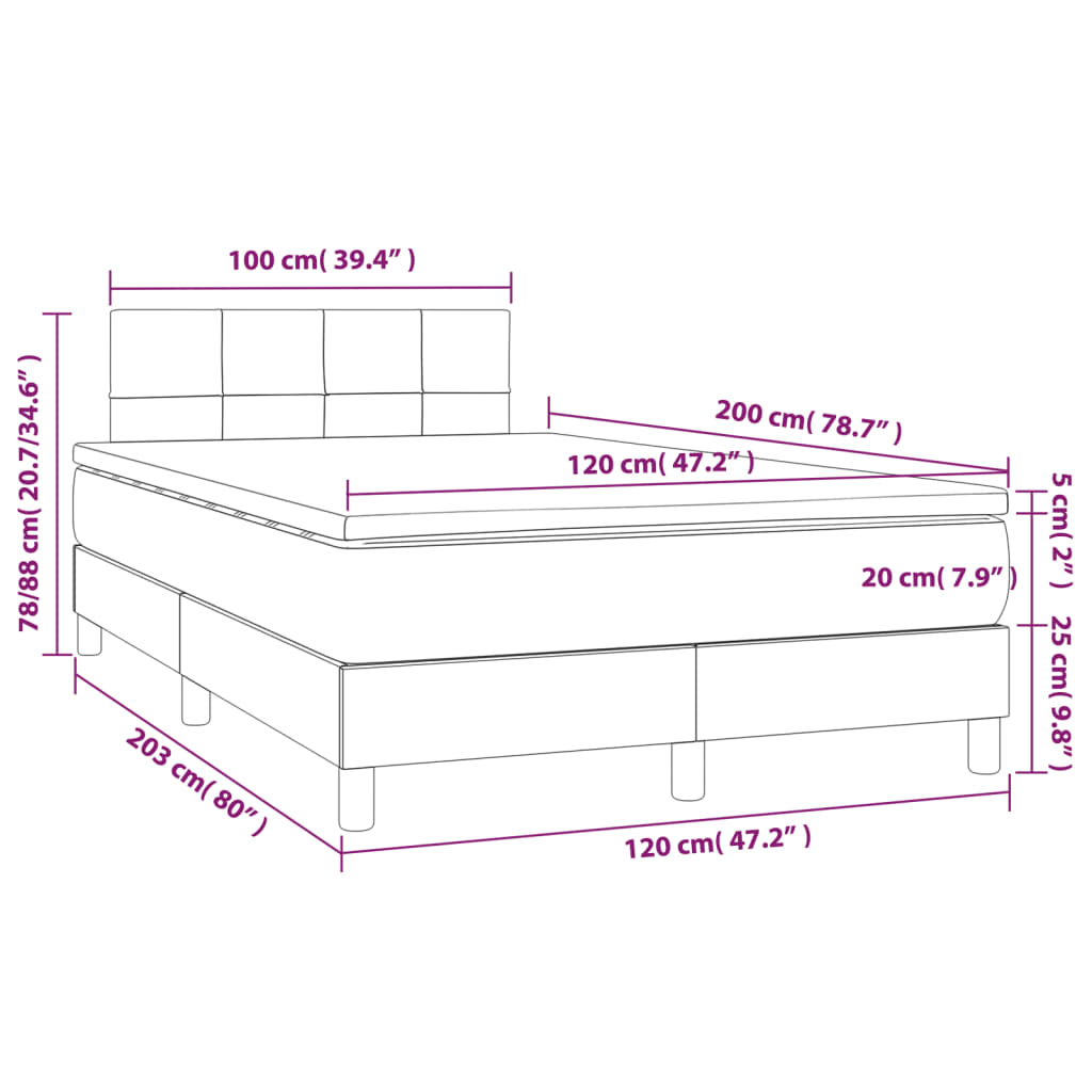 Krevet s oprugama i madracem crni 120 x 200cm od tkanine