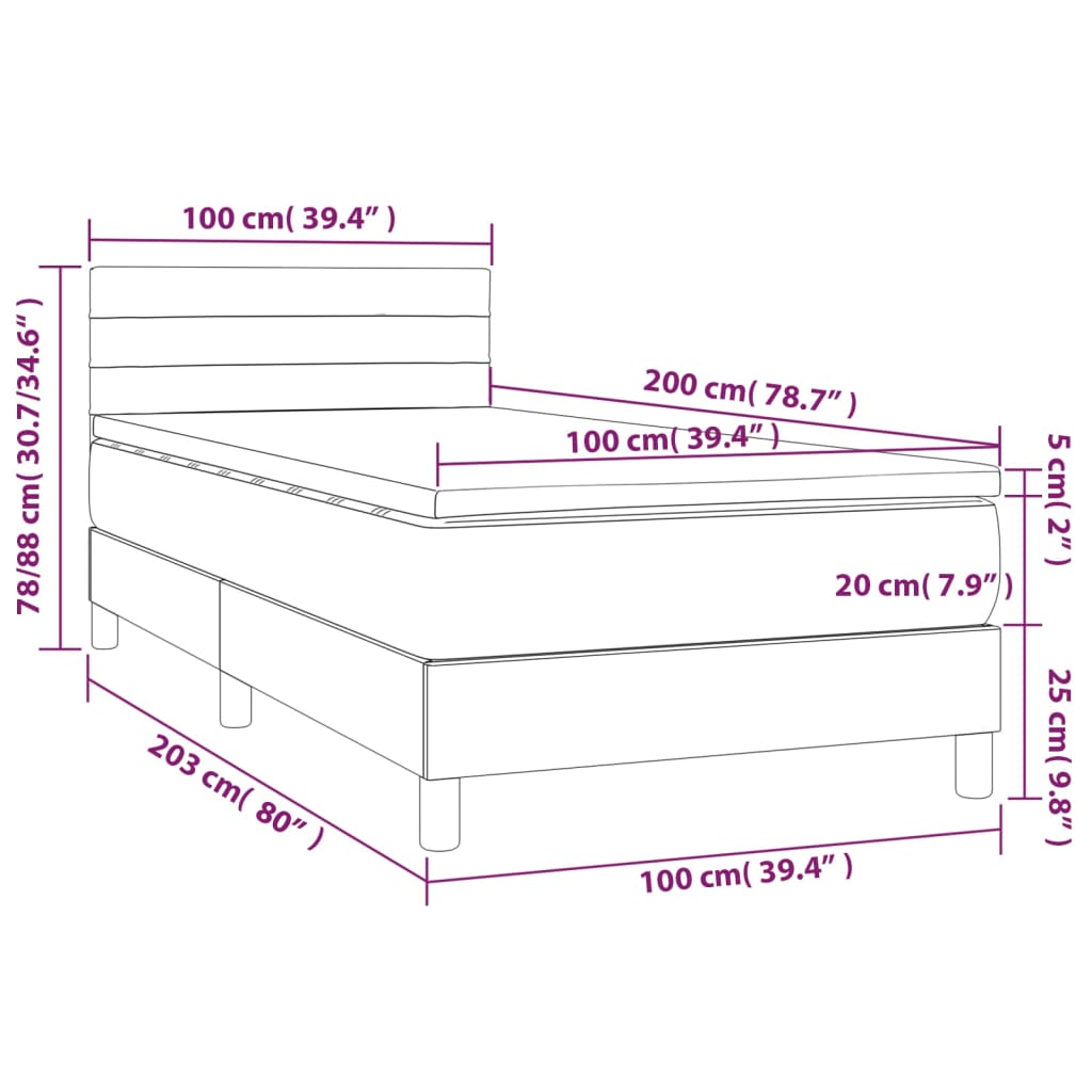 Krevet s oprugama i madracem krem 100 x 200 cm od tkanine