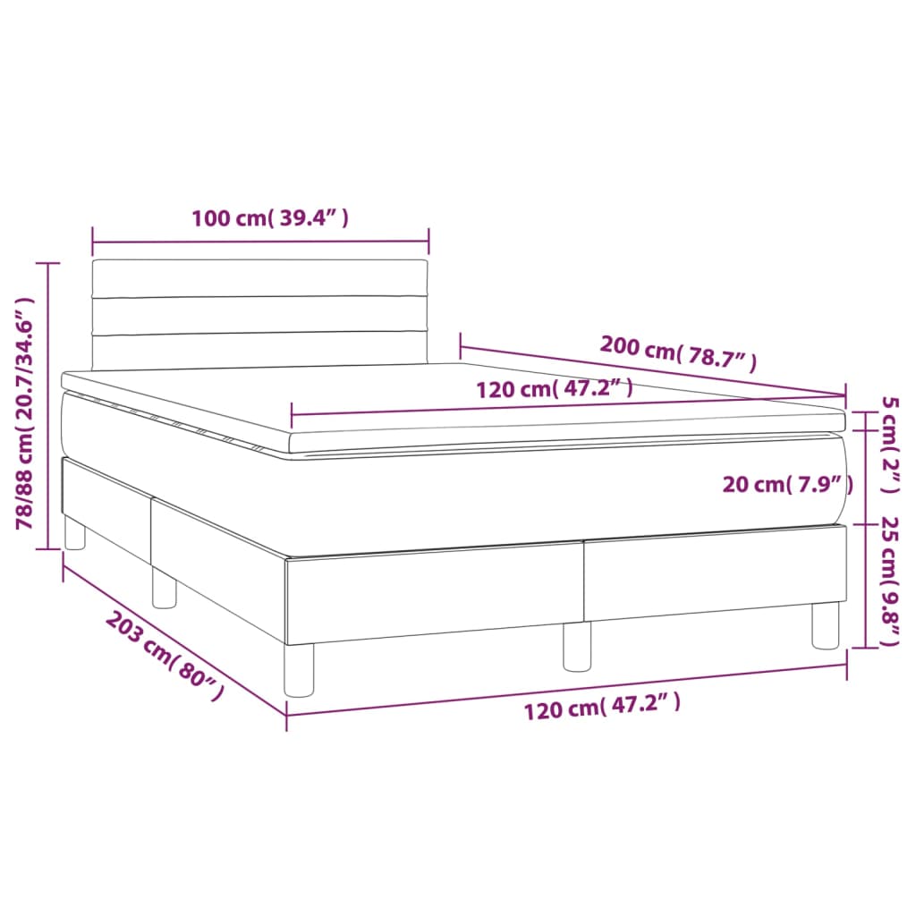 Krevet s oprugama i madracem krem 120 x 200 cm od tkanine