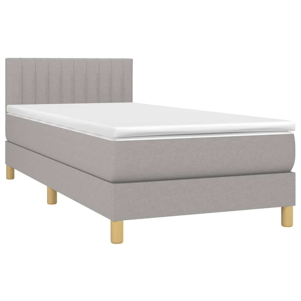 Box spring krevet s madracem svjetlosivi 90x190 cm od tkanine