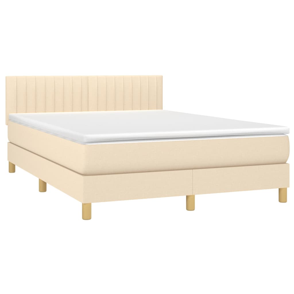 Krevet s oprugama i madracem krem 140 x 190 cm od tkanine