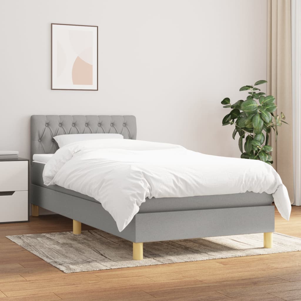 Box spring krevet s madracem svjetlosivi 90x190 cm od tkanine