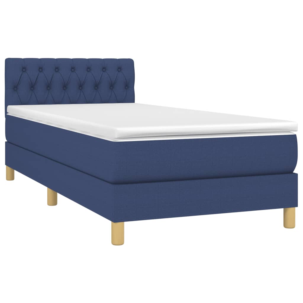 Krevet s oprugama i madracem plavi 90 x 190 cm od tkanine