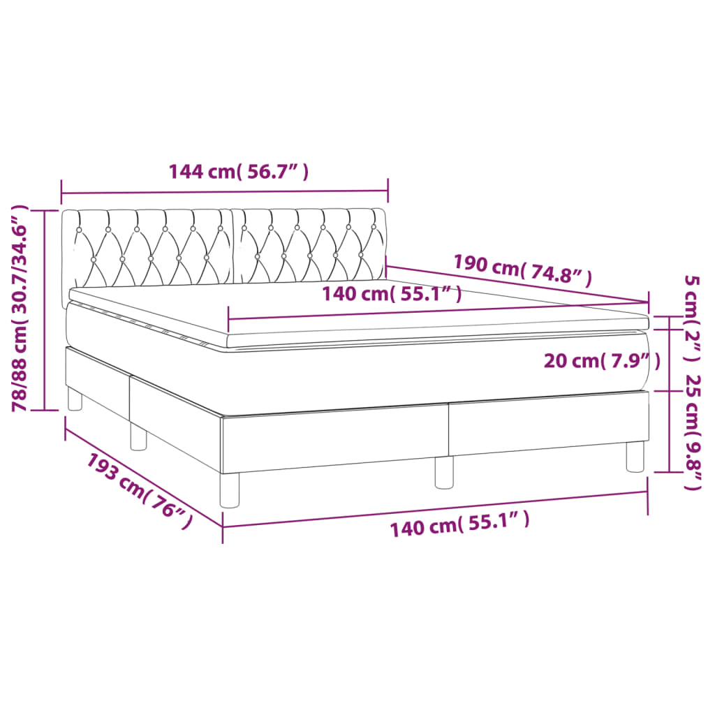 Krevet s oprugama i madracem svjetlosivi 140x190 cm od tkanine