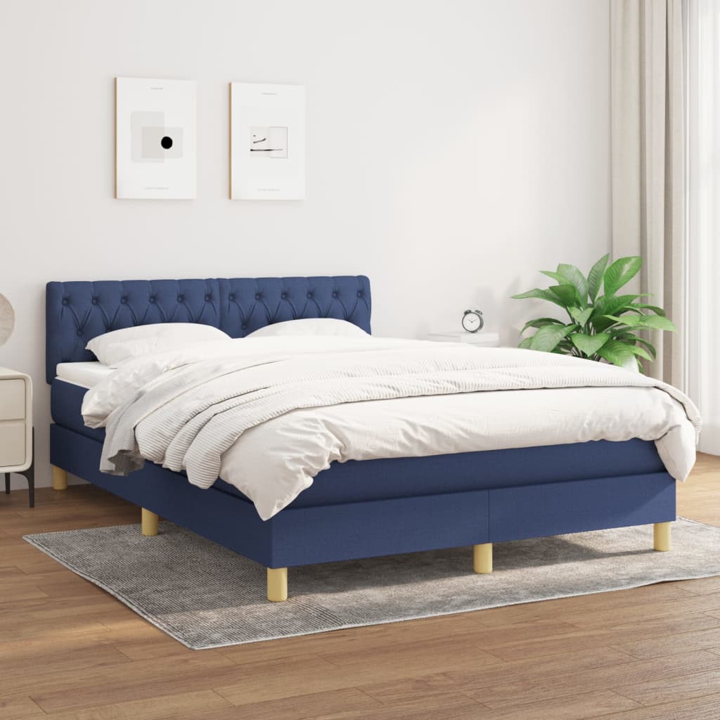 Krevet s oprugama i madracem plavi 140x200 cm od tkanine