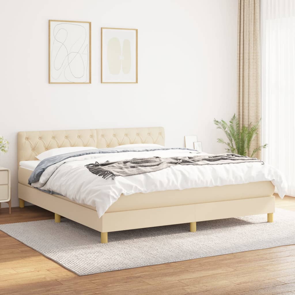 Krevet s oprugama i madracem krem 160x200 cm od tkanine