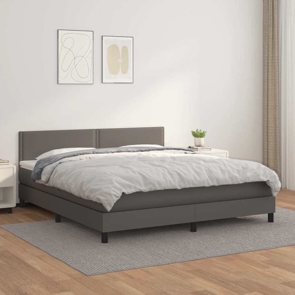 Krevet s oprugama i madracem sivi 180 x 200 cm od umjetne kože