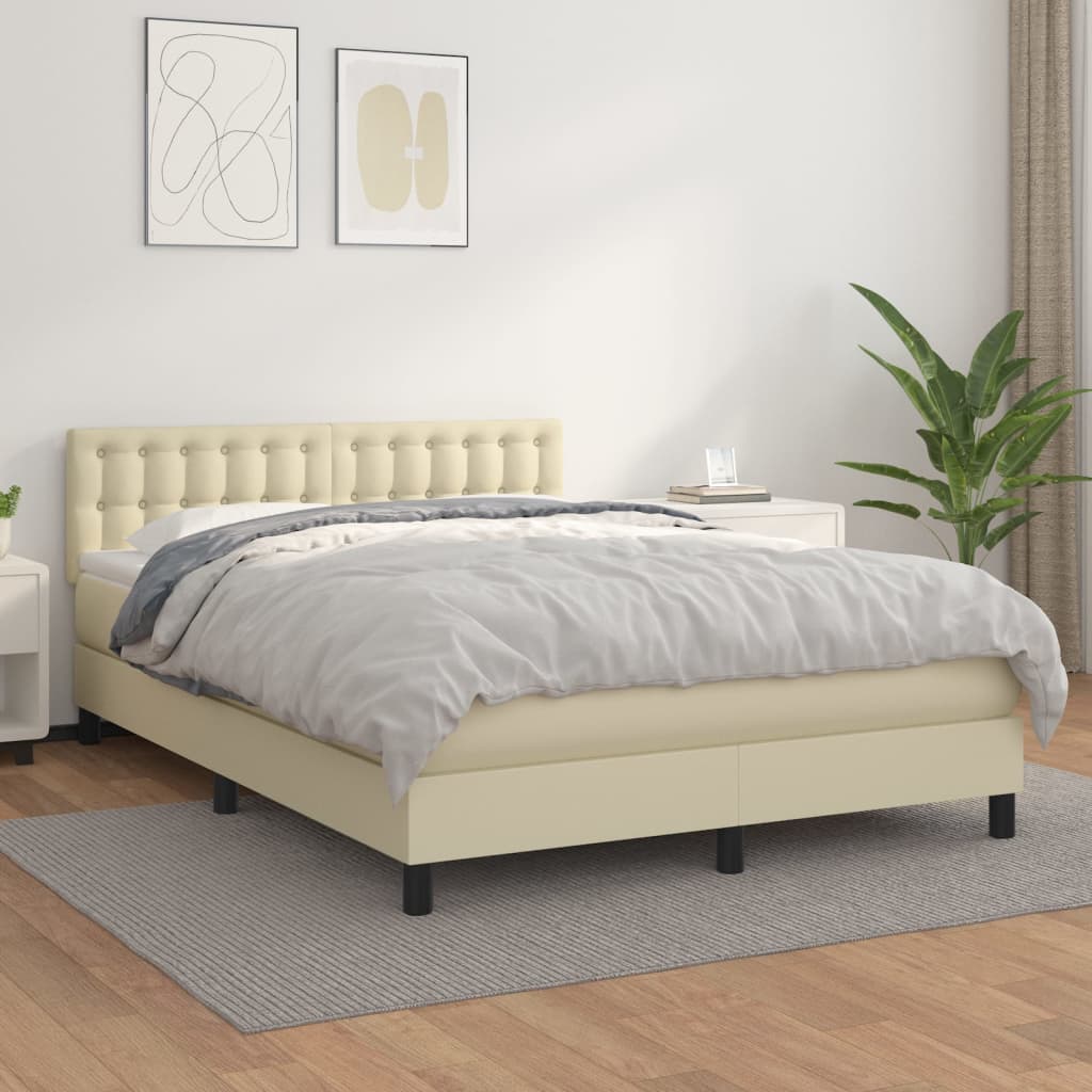 Krevet s oprugama i madracem krem 140x200 cm od umjetne kože