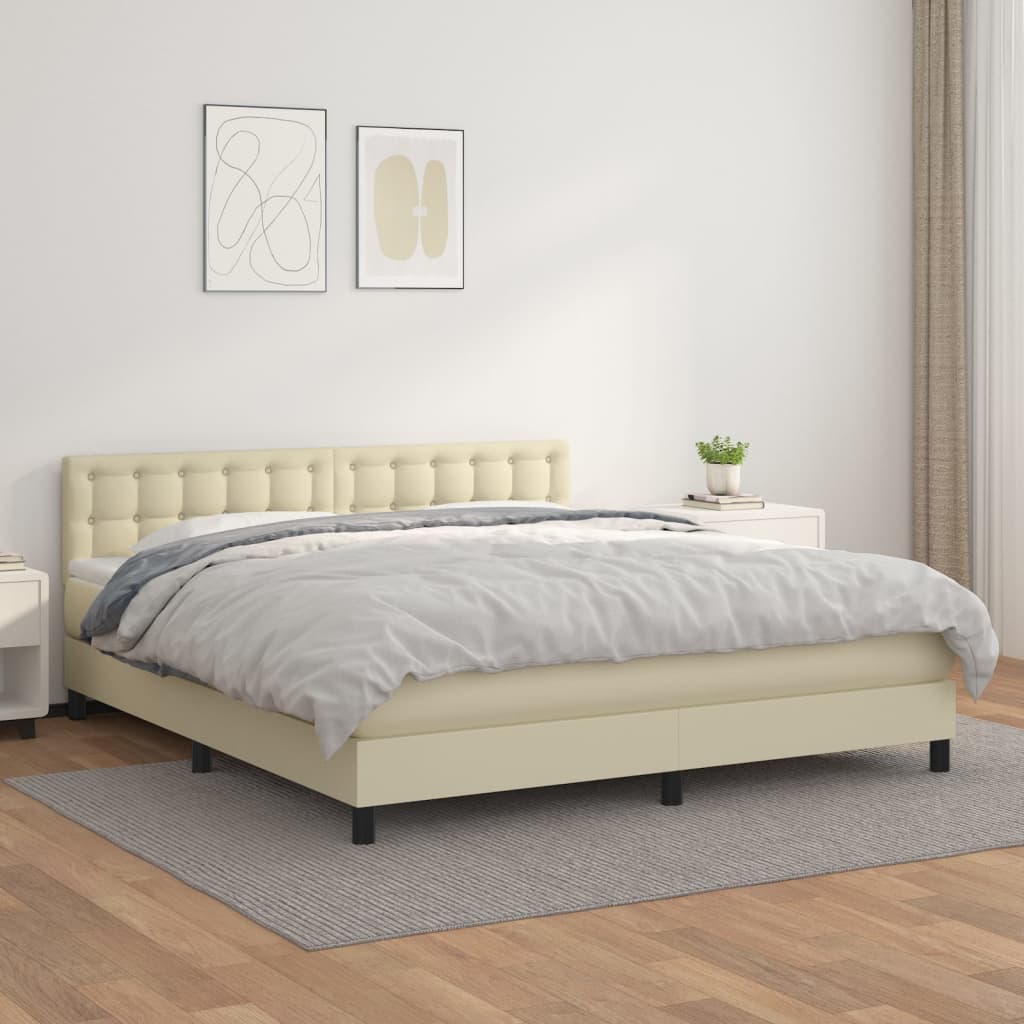 Krevet s oprugama i madracem krem 180x200 cm od umjetne kože