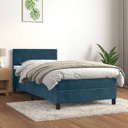 Box spring krevet s madracem tamnoplavi 90x200 cm baršunasti