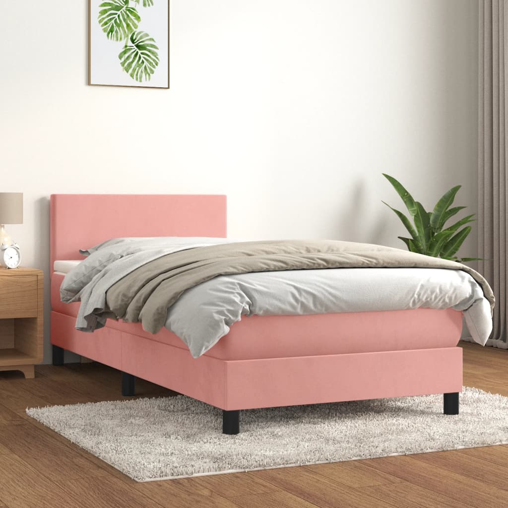 Box spring krevet s madracem ružičasti 90x200 cm baršunasti