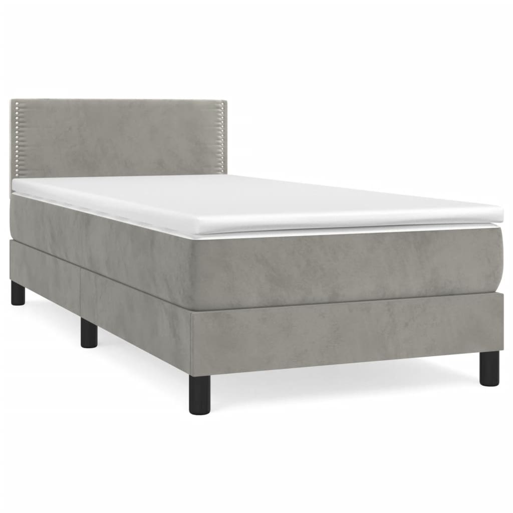 Box spring krevet s madracem svjetlosivi 100x200 cm baršunasti