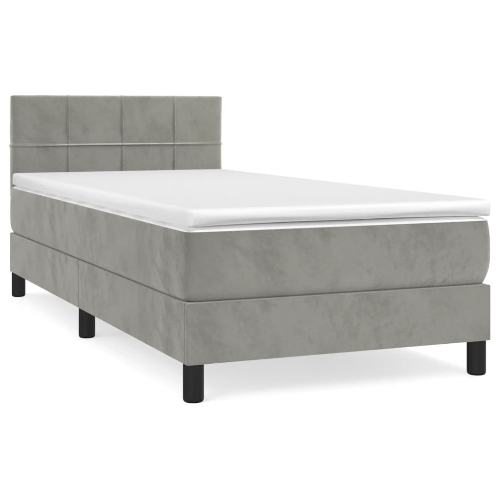 Box spring krevet s madracem svjetlosivi 90x190 cm baršunasti