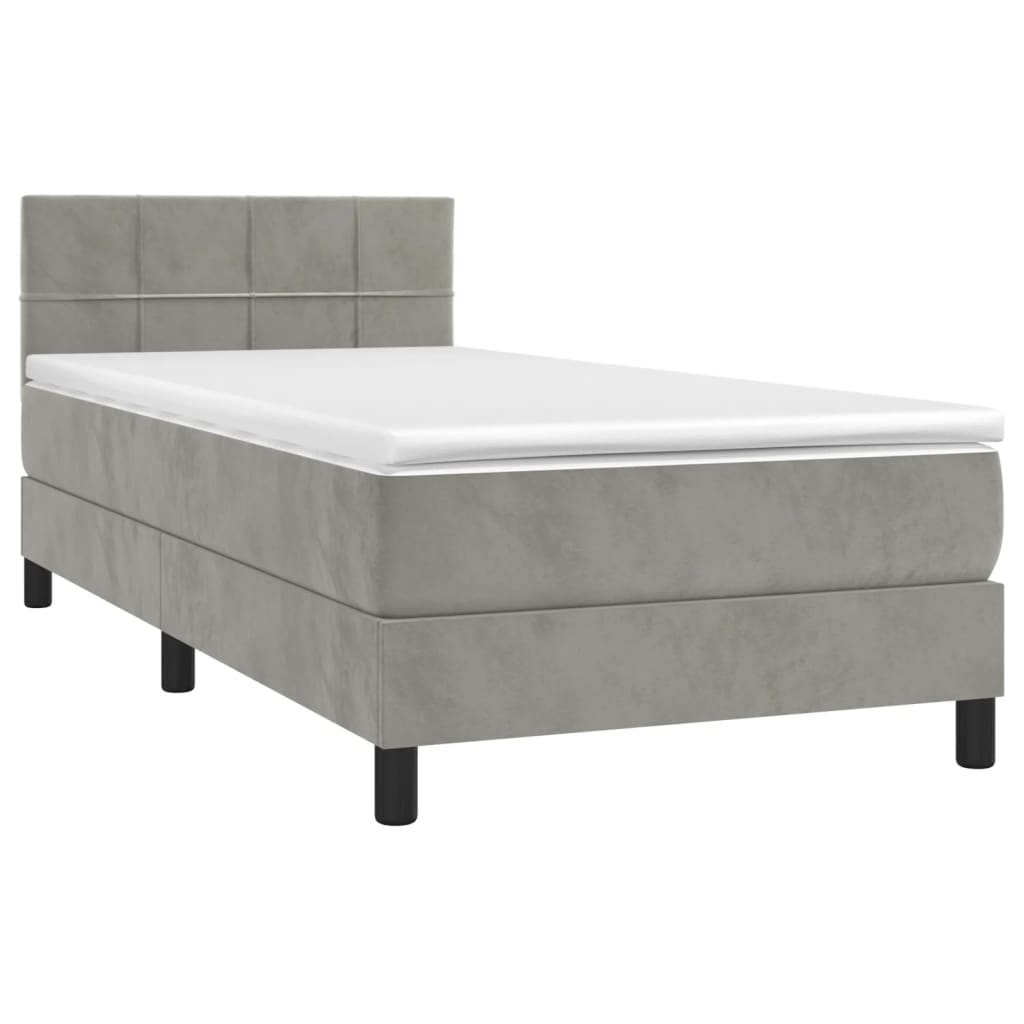 Box spring krevet s madracem svjetlosivi 90x190 cm baršunasti