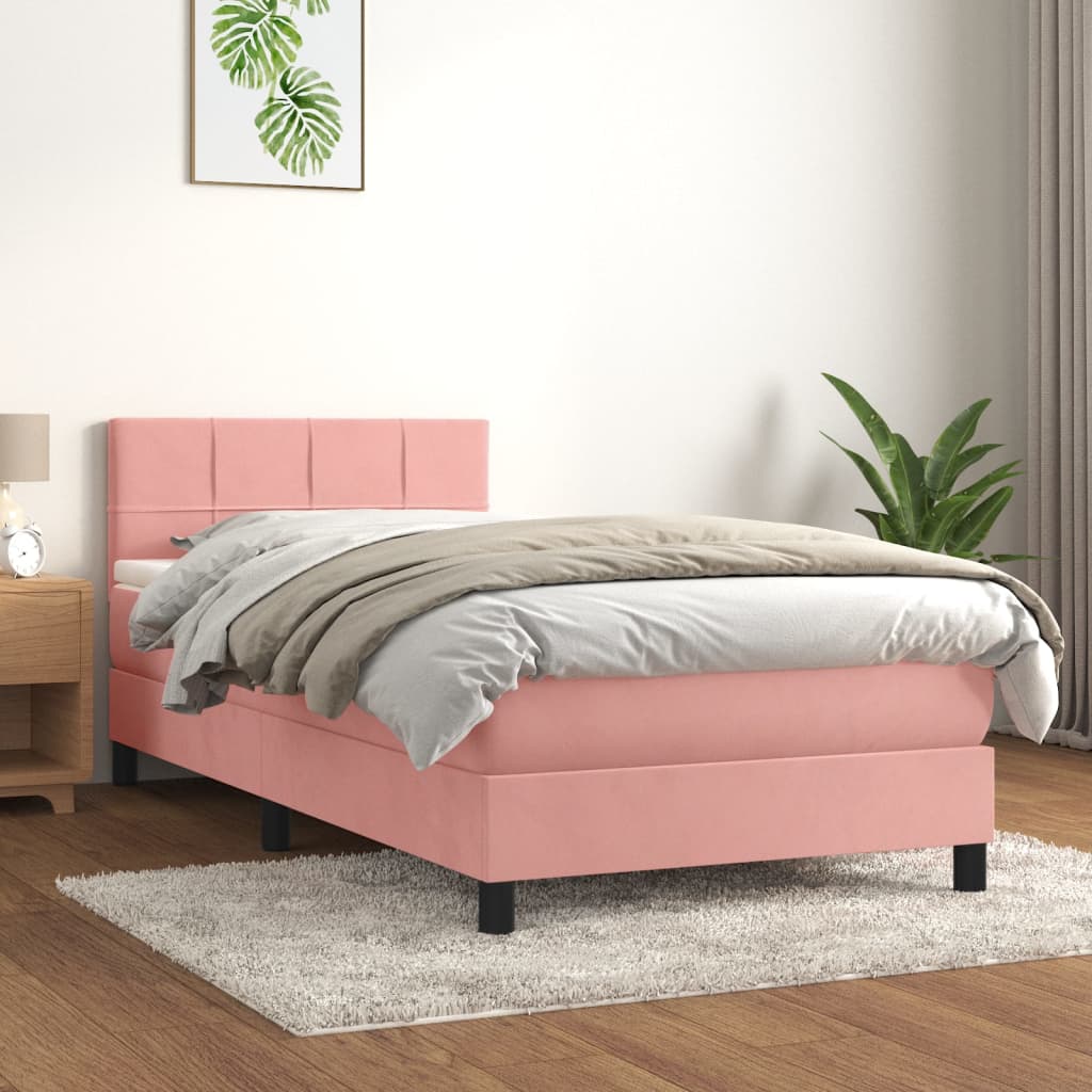Box spring krevet s madracem ružičasti 90x190 cm baršunasti