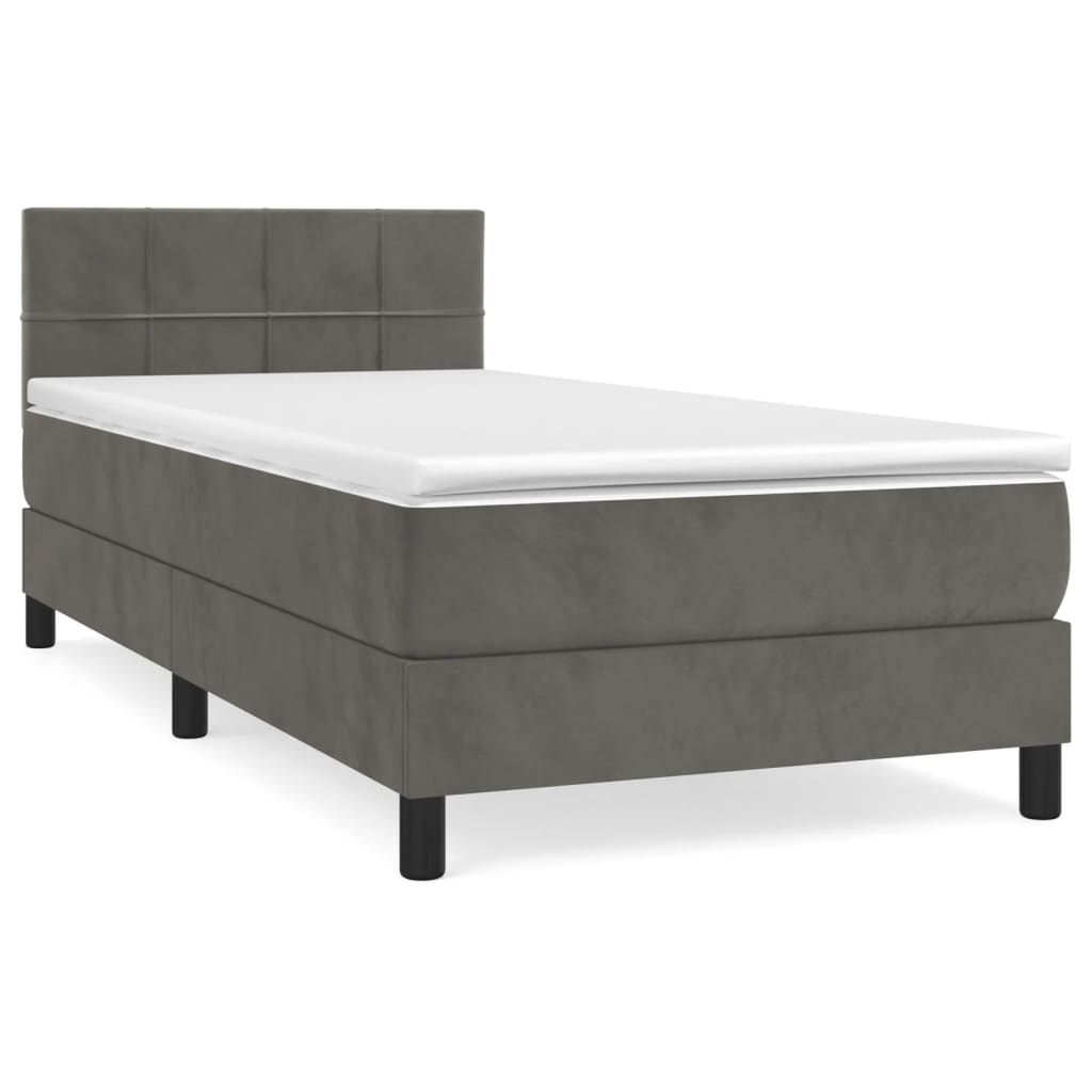 Box spring krevet s madracem tamnosivi 90x200 cm baršunasti
