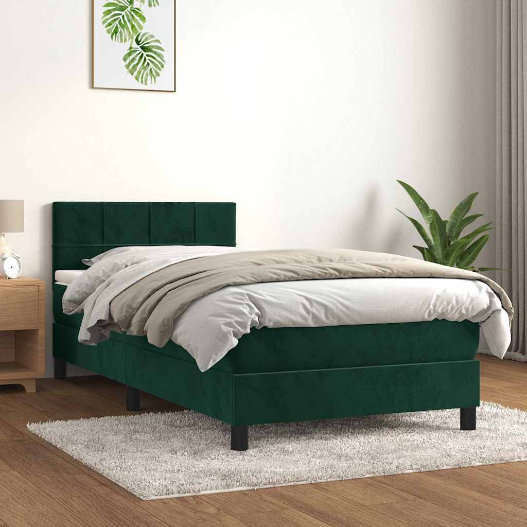 Box spring krevet s madracem tamnozeleni 90x200 cm baršunasti