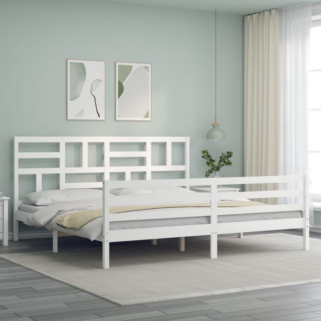 Okvir za krevet s uzglavljem bijeli 200x200 cm od masivnog drva