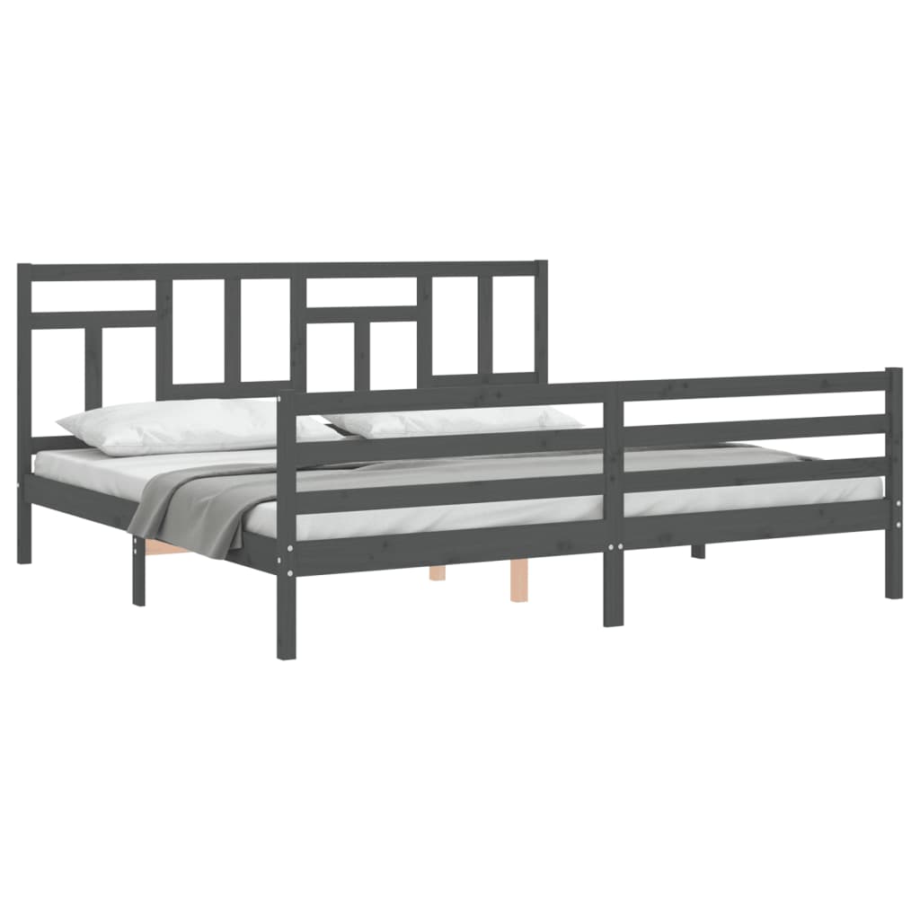 Okvir za krevet s uzglavljem sivi 200 x 200 cm od masivnog drva