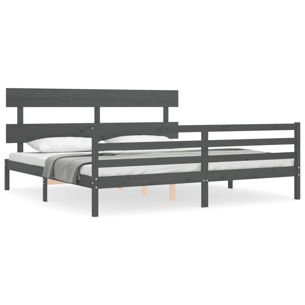Okvir za krevet s uzglavljem sivi 200 x 200 cm od masivnog drva