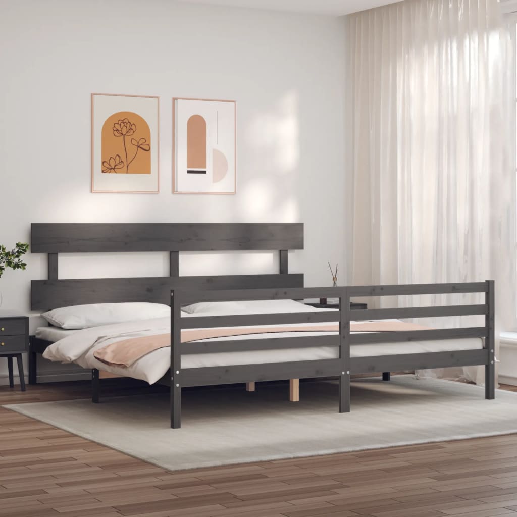 Okvir za krevet s uzglavljem sivi 200 x 200 cm od masivnog drva