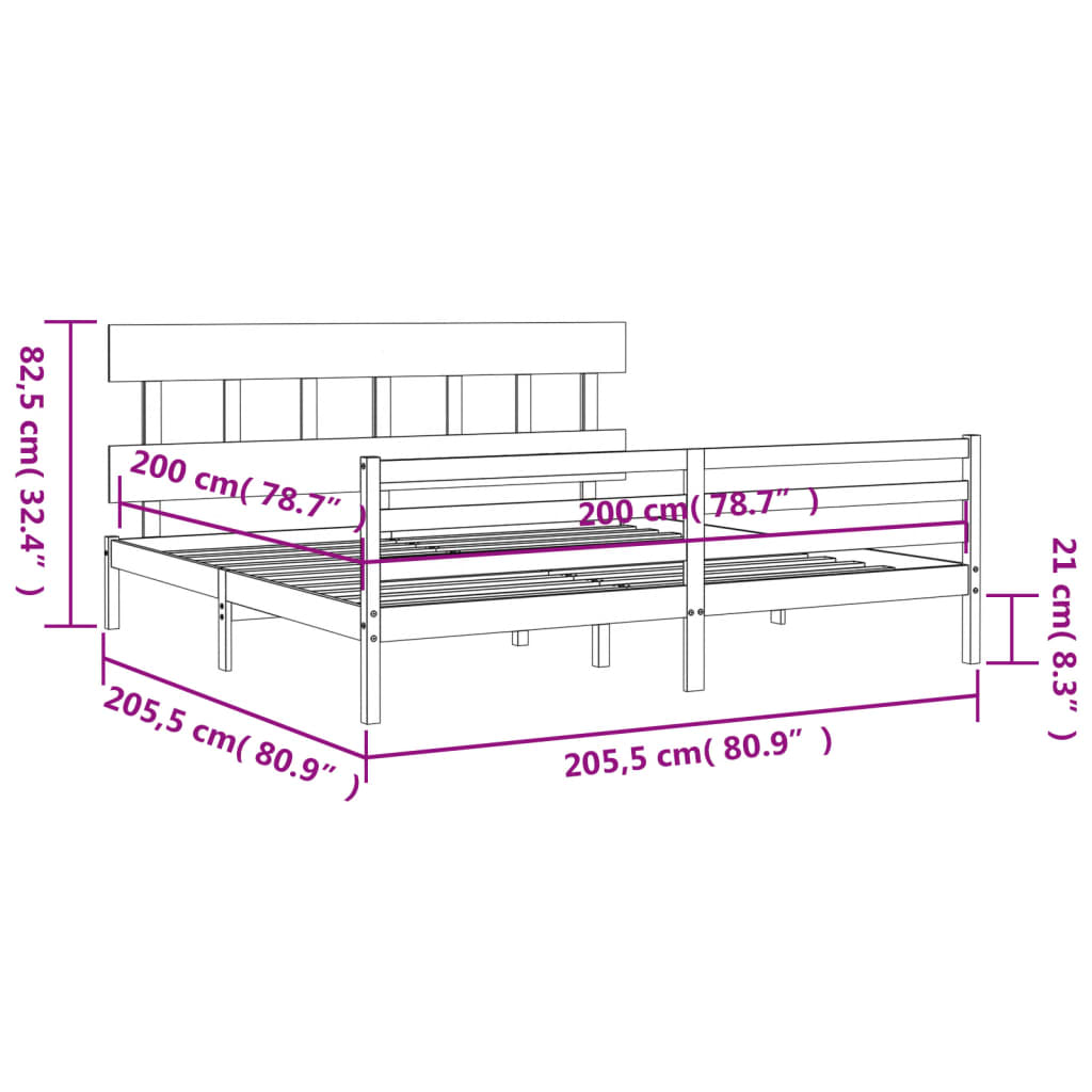 Okvir za krevet s uzglavljem bijeli 200x200 cm od masivnog drva