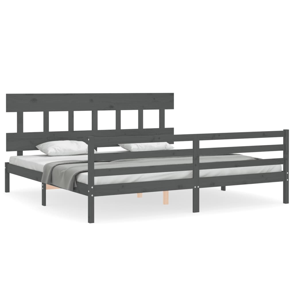 Okvir za krevet s uzglavljem sivi 200 x 200 cm od masivnog drva
