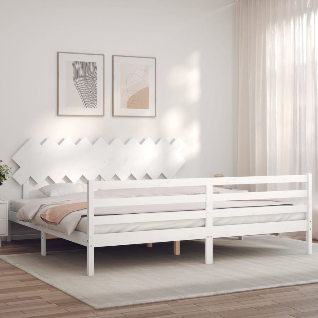 Okvir za krevet s uzglavljem bijeli 200x200 cm od masivnog drva