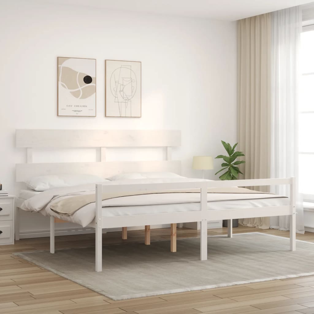 Krevet za starije s uzglavljem bijeli 200x200 cm masivnog drva