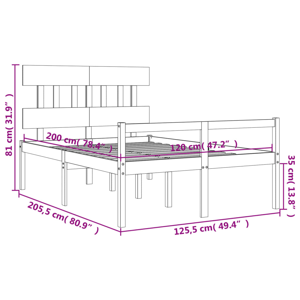 Krevet za starije s uzglavljem 120x200 cm od masivnog drva