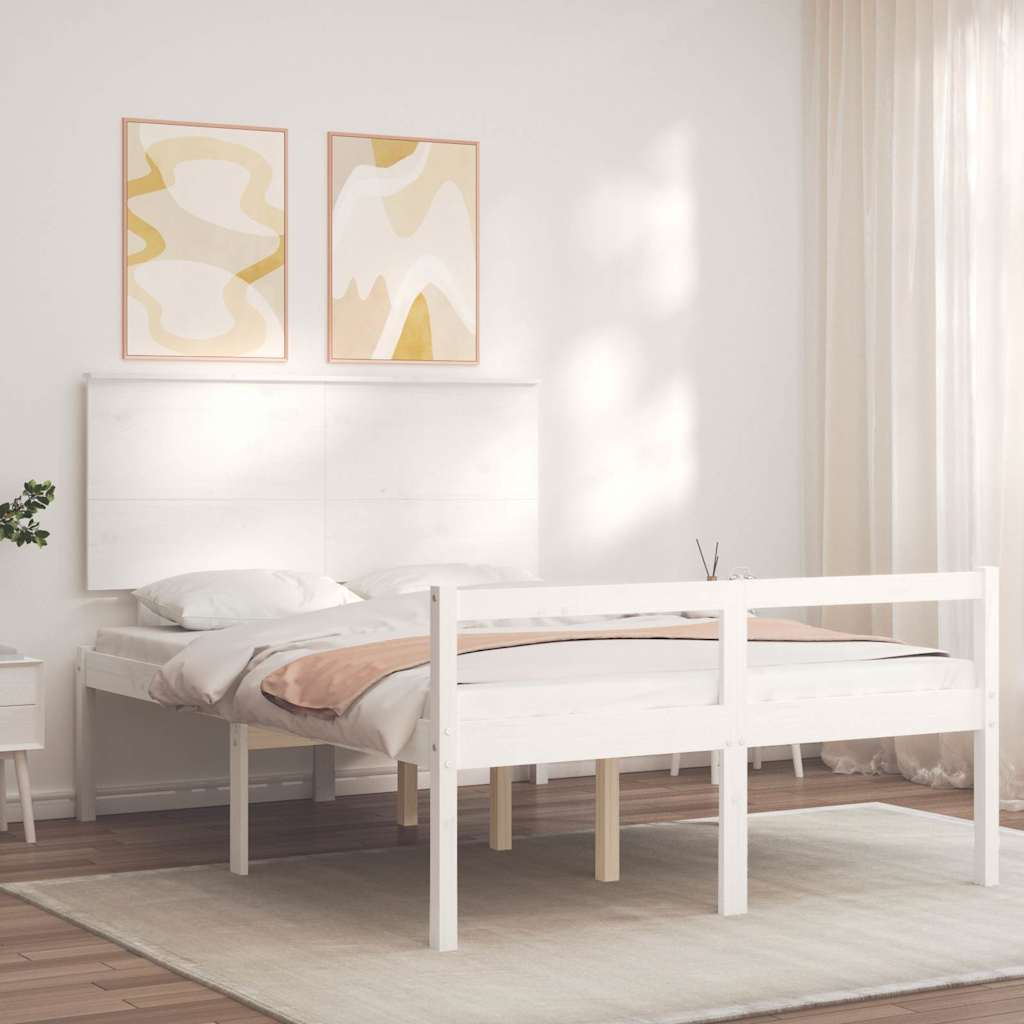 Krevet za starije s uzglavljem bijeli 140x200 cm masivnog drva
