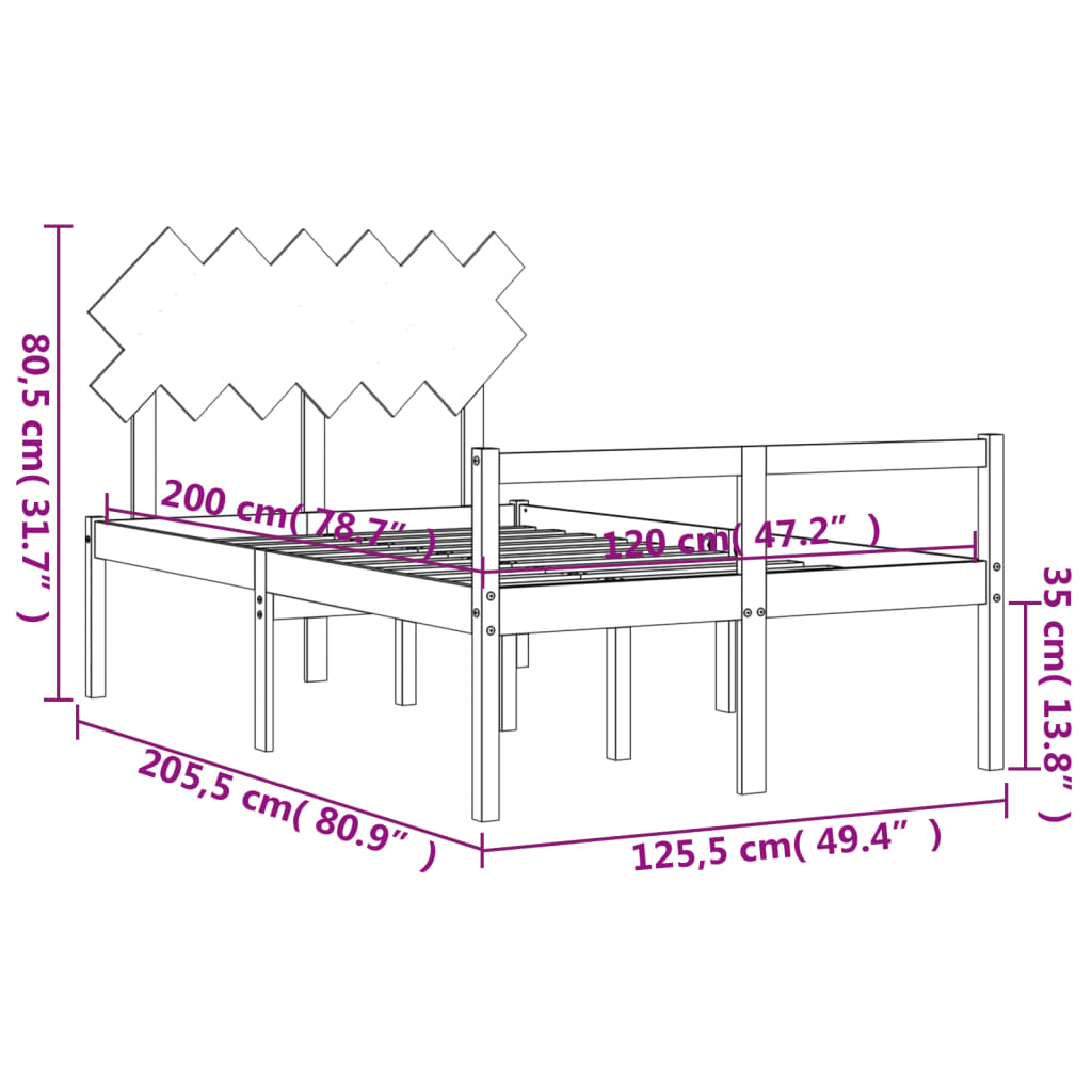 Krevet za starije s uzglavljem 120x200 cm od masivnog drva