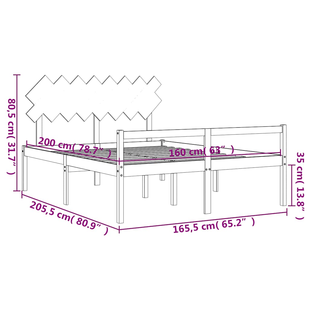 Krevet za starije s uzglavljem bijeli 160x200 cm masivnog drva
