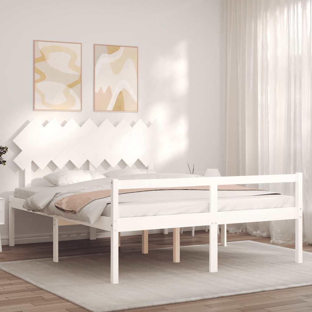 Krevet za starije s uzglavljem bijeli 160x200 cm masivnog drva