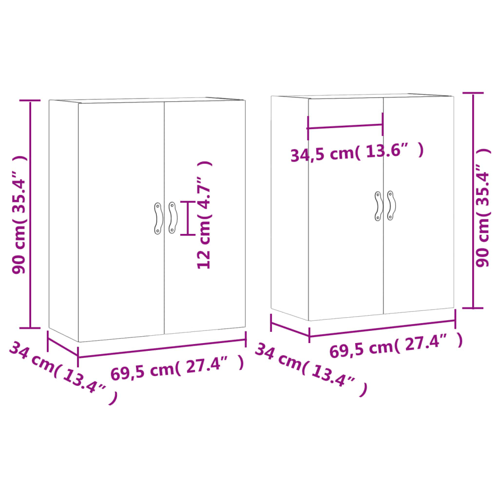 Zidni ormarići 2 kom bijeli 69,5 x 34 x 90 cm