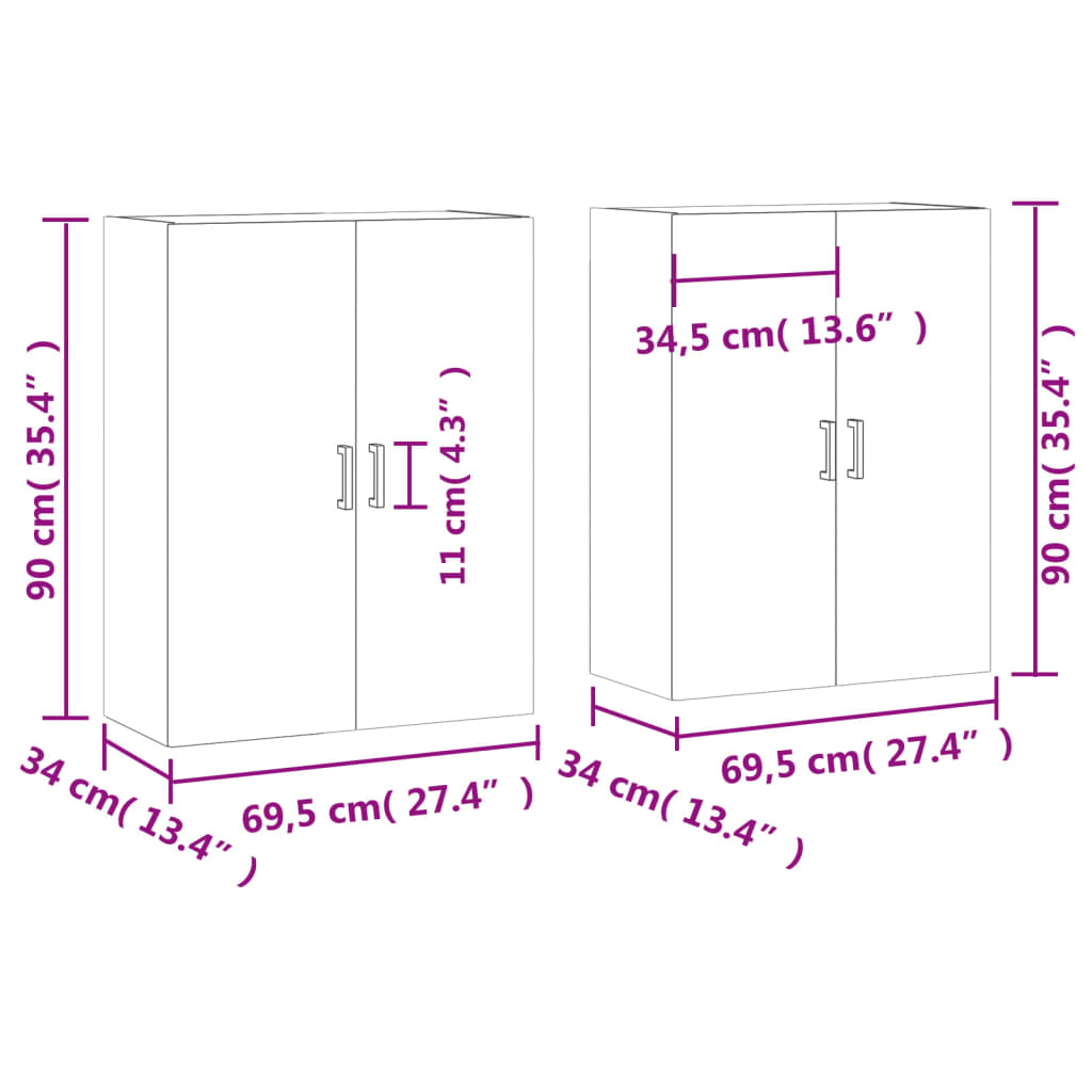 Zidni ormarići 2 kom siva boja betona 69,5 x 34 x 90 cm