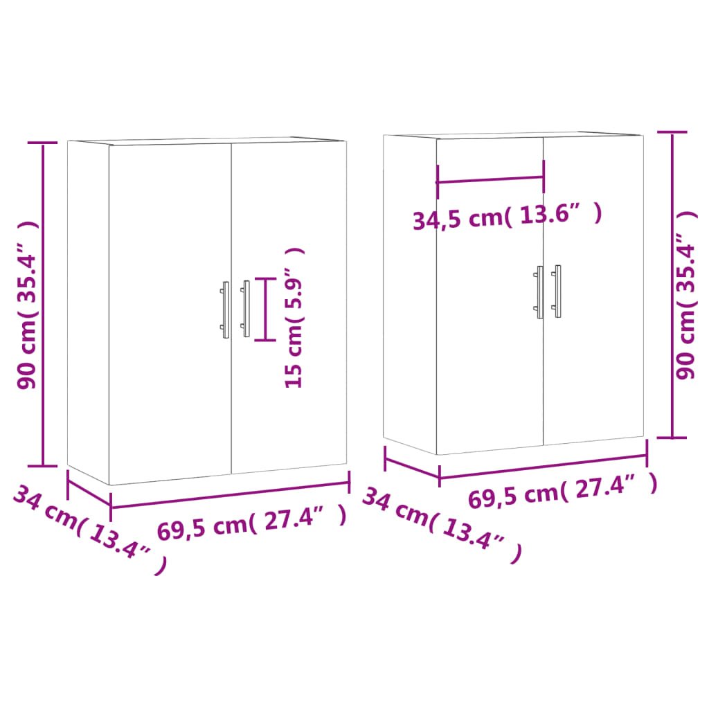 Zidni ormarići 2 kom boja dimljenog hrasta 69,5 x 34 x 90 cm