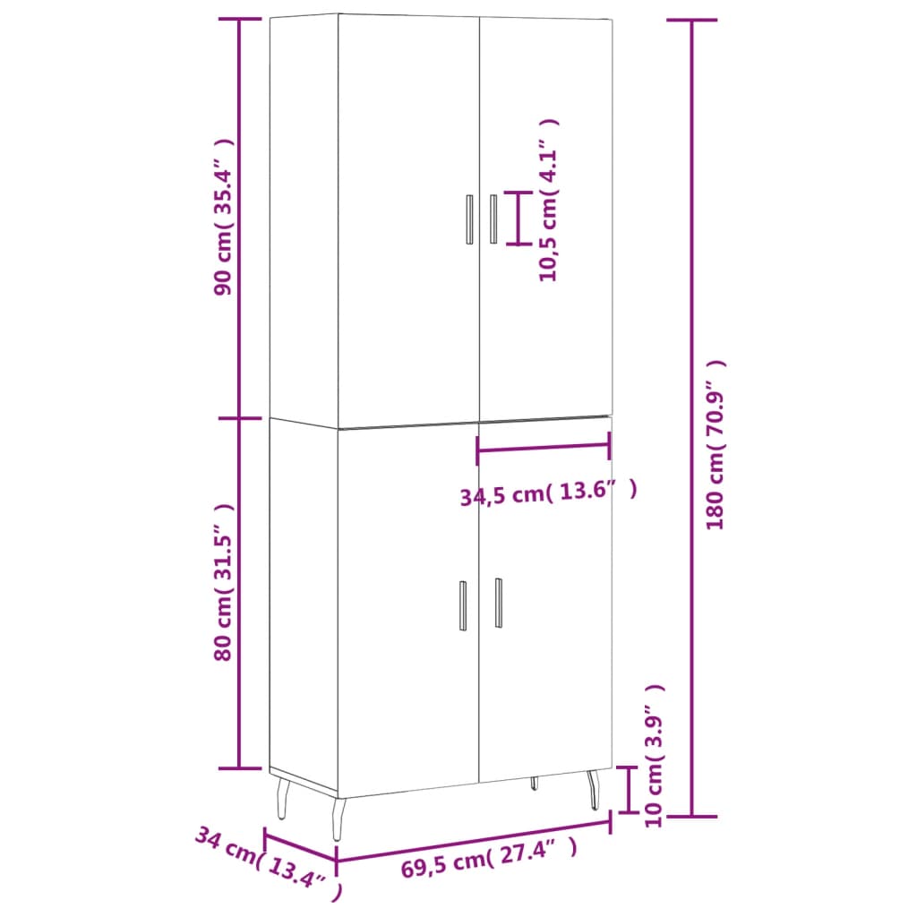 Visoka komoda siva sonome 69,5x34x180 cm od konstruiranog drva