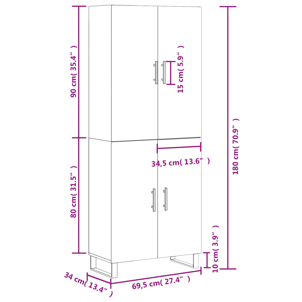 Visoka komoda siva betona 69,5x34x180 cm od konstruiranog drva