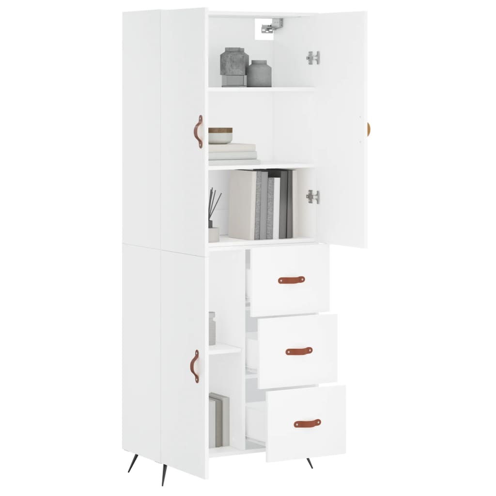 Visoka komoda bijela 69,5x34x180 cm konstruirano drvo