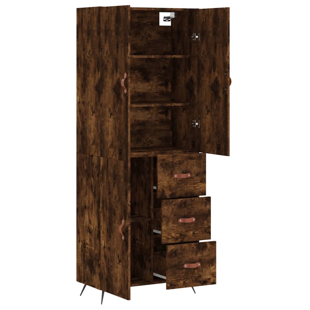 Visoka komoda dimljeni hrast 69,5x34x180 cm konstruiranog drva