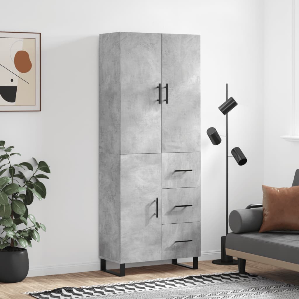 Visoka komoda siva betona 69,5x34x180 cm od konstruiranog drva