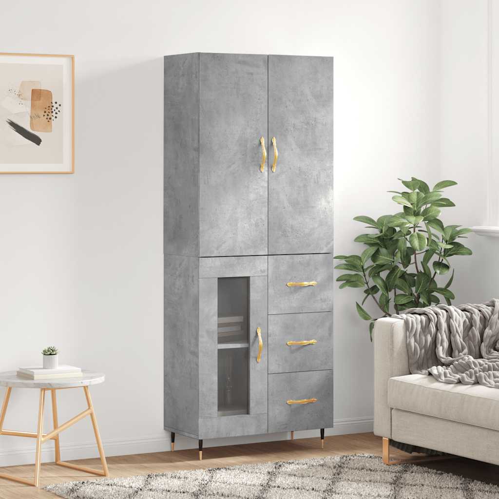 Visoka komoda siva betona 69,5x34x180 cm od konstruiranog drva