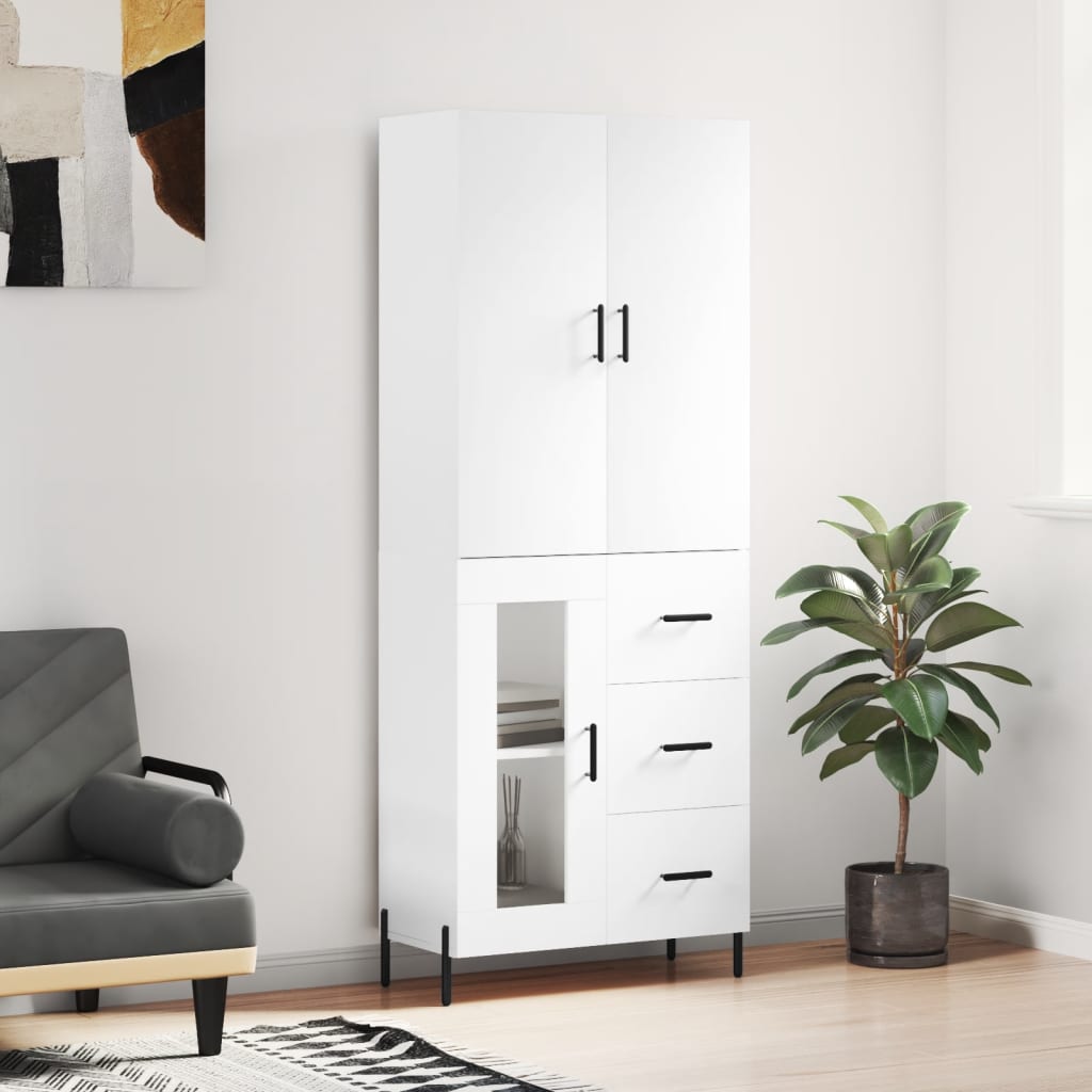 Visoka komoda bijela 69,5x34x180 cm konstruirano drvo