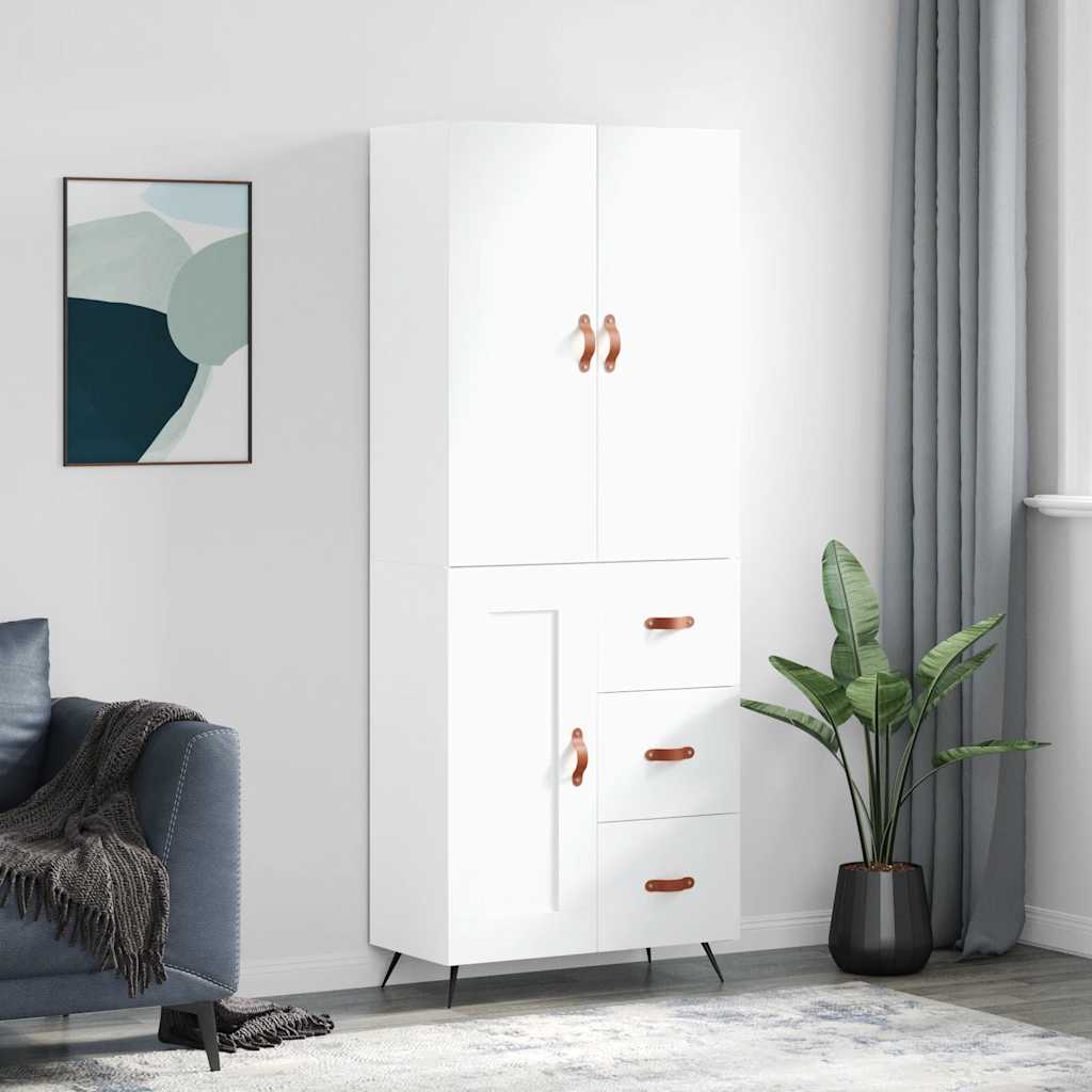 Visoka komoda bijela 69,5x34x180 cm konstruirano drvo