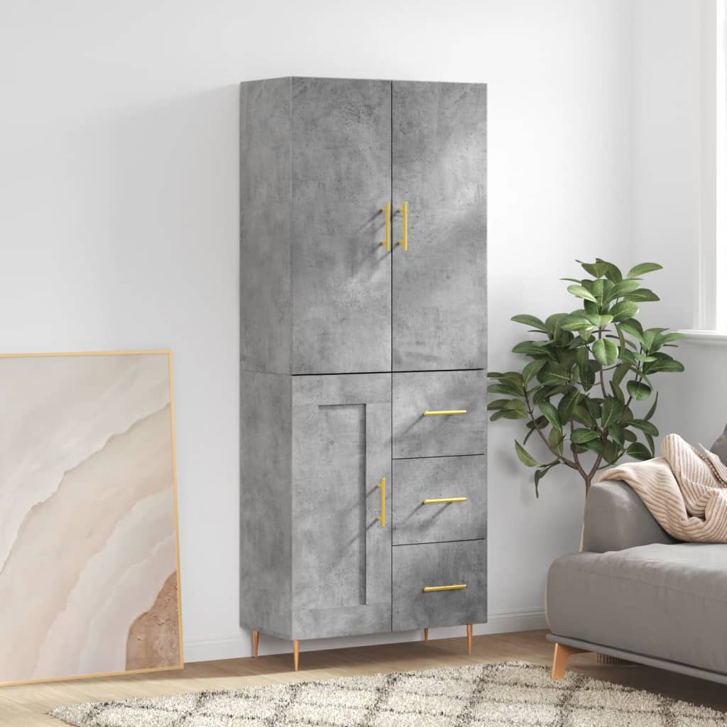 Visoka komoda siva betona 69,5x34x180 cm od konstruiranog drva